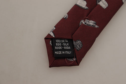 Dolce & Gabbana Maroon Hat Pattern 100% Silk Adjustable Accessory Tie - ClickThatClicks 