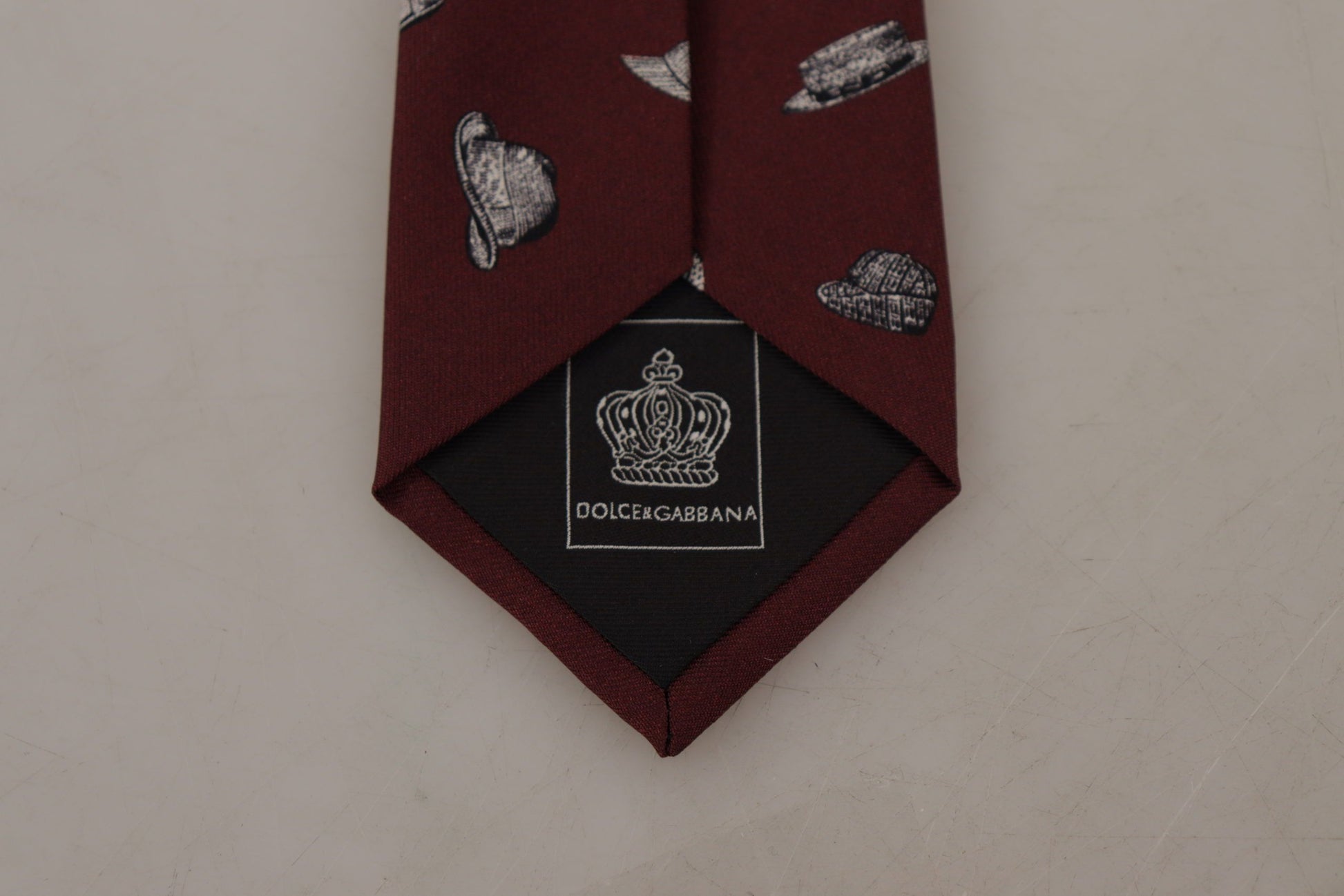 Dolce & Gabbana Maroon Hat Pattern 100% Silk Adjustable Accessory Tie - ClickThatClicks 