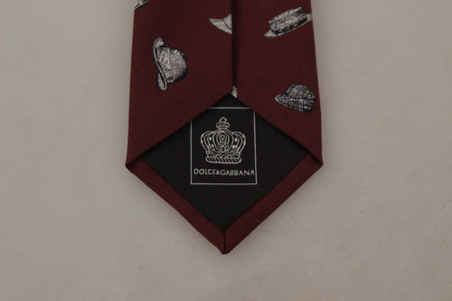 Dolce & Gabbana Maroon Hat Pattern 100% Silk Adjustable Accessory Tie - ClickThatClicks 
