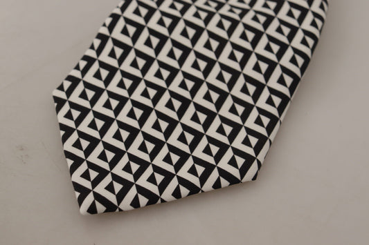 Dolce & Gabbana Black White Geometric 100% Silk Adjustable Accessory Tie - ClickThatClicks 