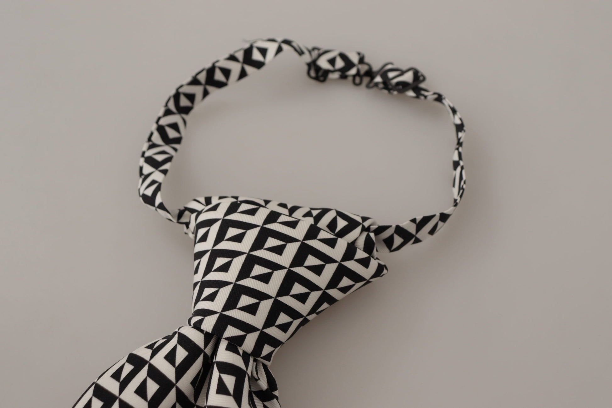 Dolce & Gabbana Black White Geometric 100% Silk Adjustable Accessory Tie - ClickThatClicks 