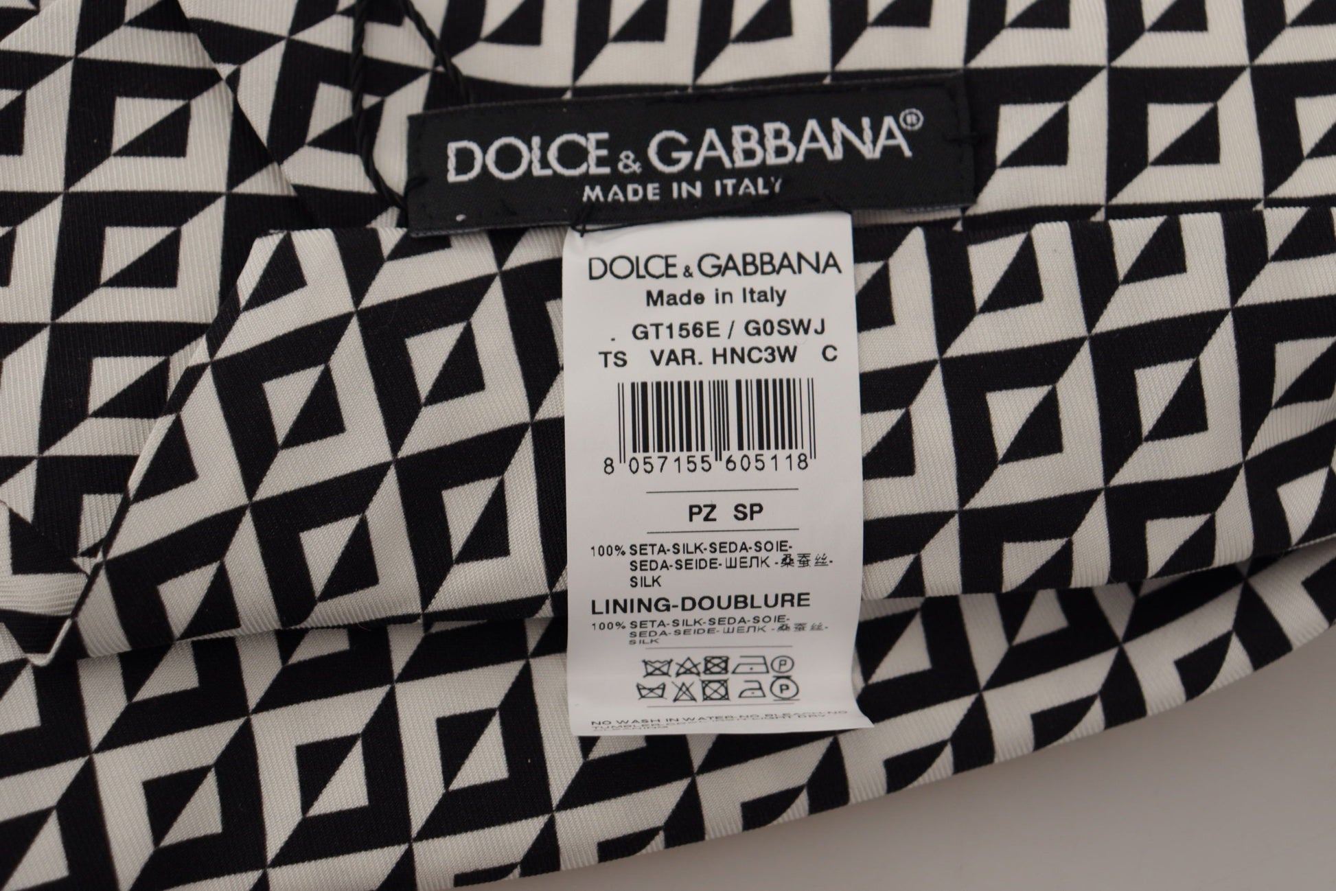 Dolce & Gabbana Black White Geometric 100% Silk Adjustable Accessory Tie - ClickThatClicks 