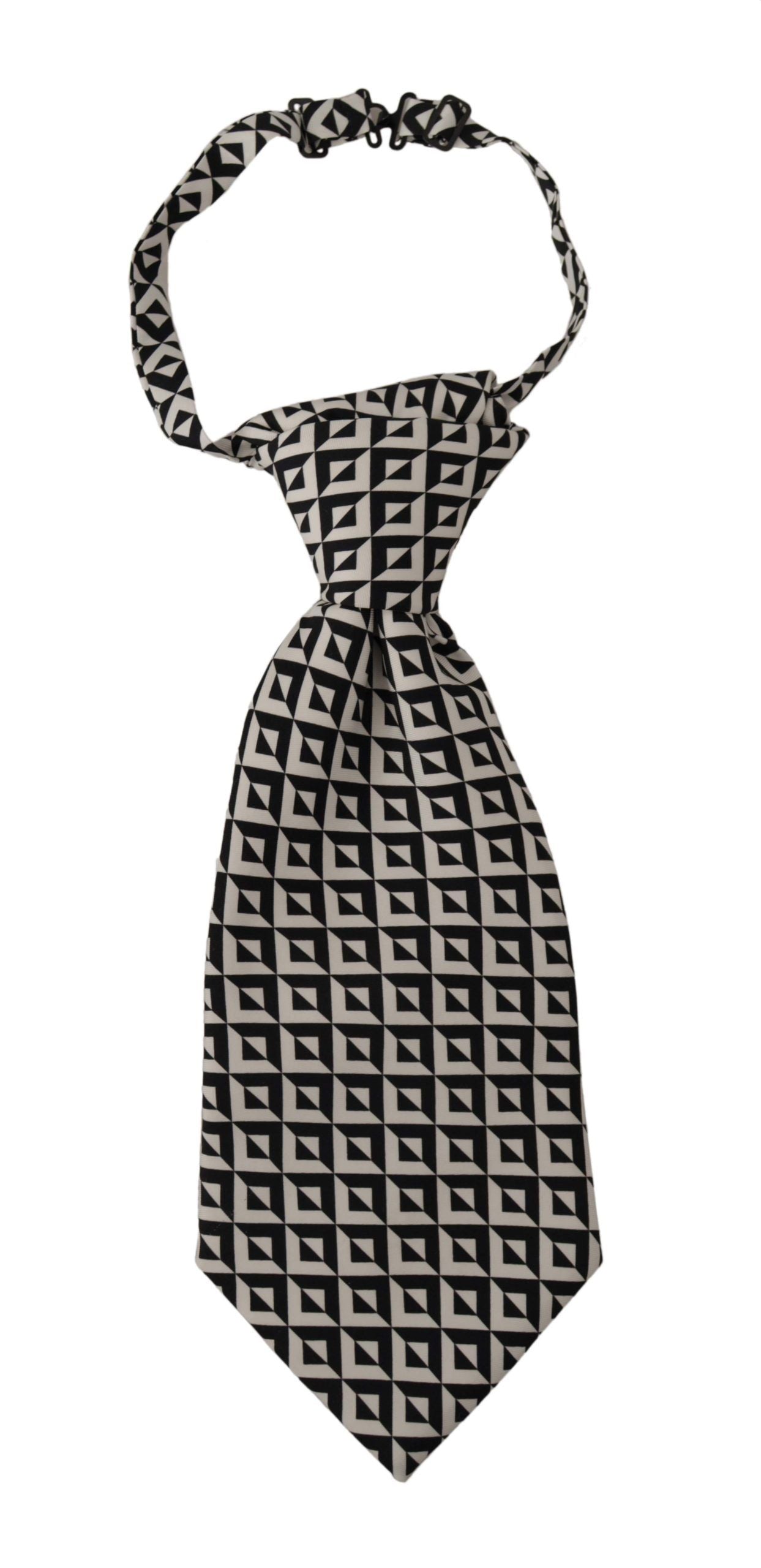 Dolce & Gabbana Black White Geometric 100% Silk Adjustable Accessory Tie - ClickThatClicks 