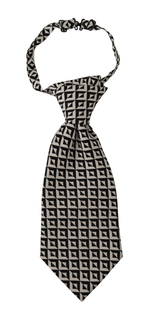 Dolce & Gabbana Black White Geometric 100% Silk Adjustable Accessory Tie - ClickThatClicks 
