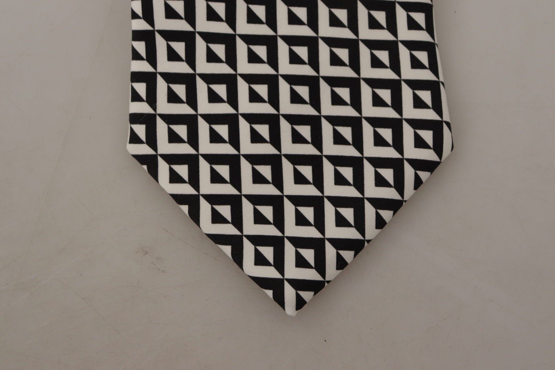 Dolce & Gabbana Black White Geometric 100% Silk Adjustable Accessory Tie - ClickThatClicks 