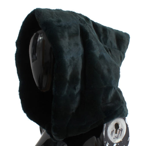 Dolce & Gabbana Green Weasel Fur Crochet Hood Scarf Hat - ClickThatClicks 