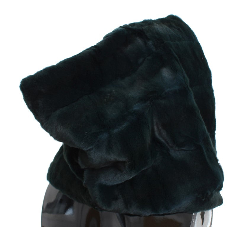 Dolce & Gabbana Green Weasel Fur Crochet Hood Scarf Hat - ClickThatClicks 