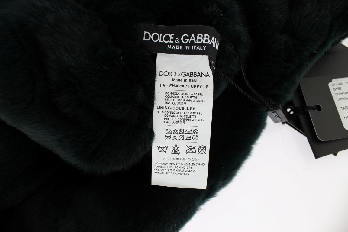 Dolce & Gabbana Green Weasel Fur Crochet Hood Scarf Hat - ClickThatClicks 
