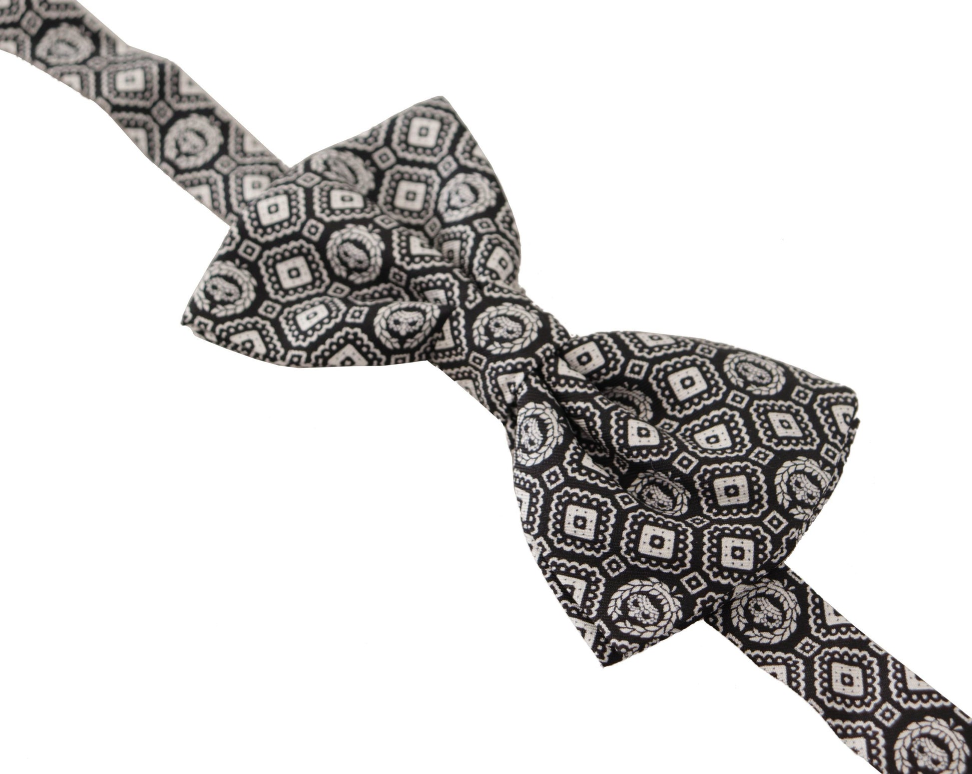 Dolce & Gabbana Black white 100% Silk Adjustable Neck Papillon Tie - ClickThatClicks 