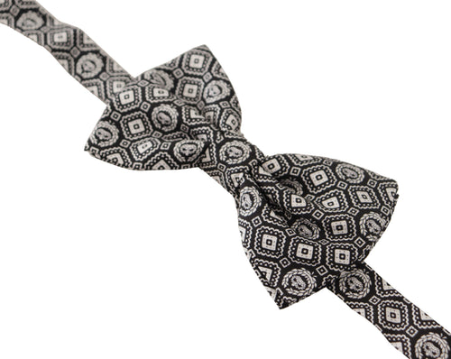 Dolce & Gabbana Black white 100% Silk Adjustable Neck Papillon Tie - ClickThatClicks 