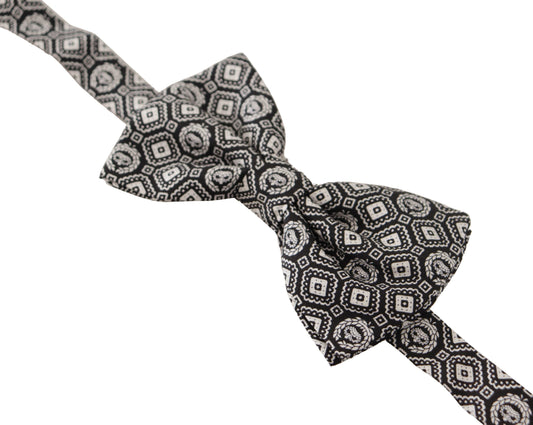 Dolce & Gabbana Black white 100% Silk Adjustable Neck Papillon Tie - ClickThatClicks 
