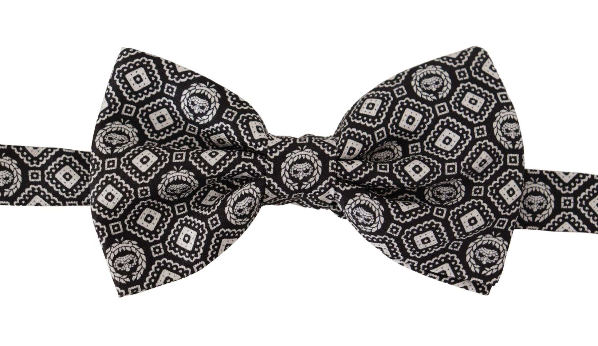 Dolce & Gabbana Black white 100% Silk Adjustable Neck Papillon Tie - ClickThatClicks 