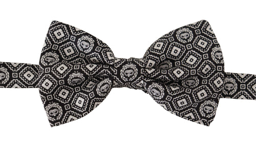 Dolce & Gabbana Black white 100% Silk Adjustable Neck Papillon Tie - ClickThatClicks 