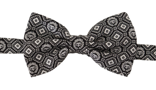 Dolce & Gabbana Black white 100% Silk Adjustable Neck Papillon Tie - ClickThatClicks 