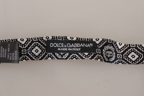 Dolce & Gabbana Black white 100% Silk Adjustable Neck Papillon Tie - ClickThatClicks 