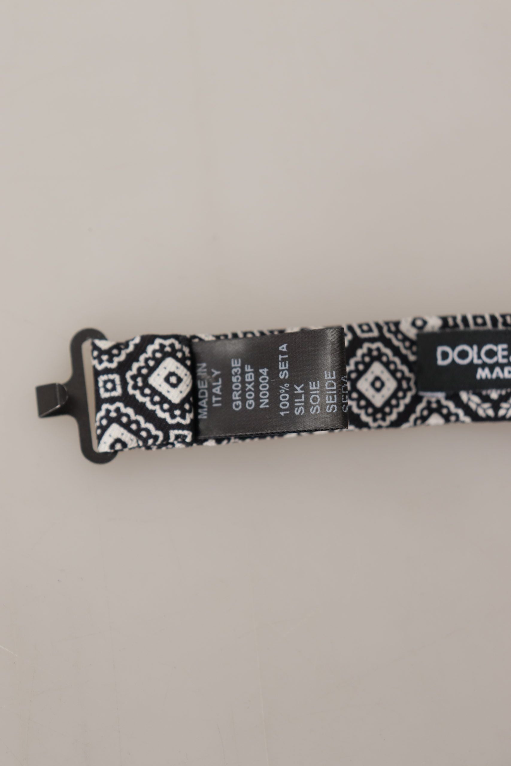 Dolce & Gabbana Black white 100% Silk Adjustable Neck Papillon Tie - ClickThatClicks 
