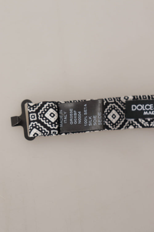 Dolce & Gabbana Black white 100% Silk Adjustable Neck Papillon Tie - ClickThatClicks 