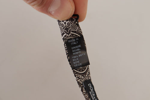 Dolce & Gabbana Black white 100% Silk Adjustable Neck Papillon Tie - ClickThatClicks 