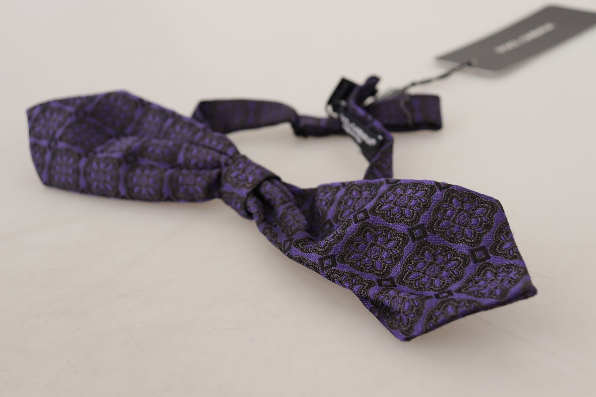 Dolce & Gabbana Blue Geometric Silk Adjustable Neck Papillon Tie - ClickThatClicks 