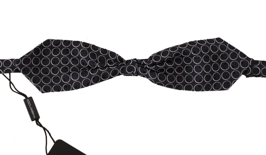 Dolce & Gabbana Dark Gray White Round 100% Silk Neck Papillon  Tie