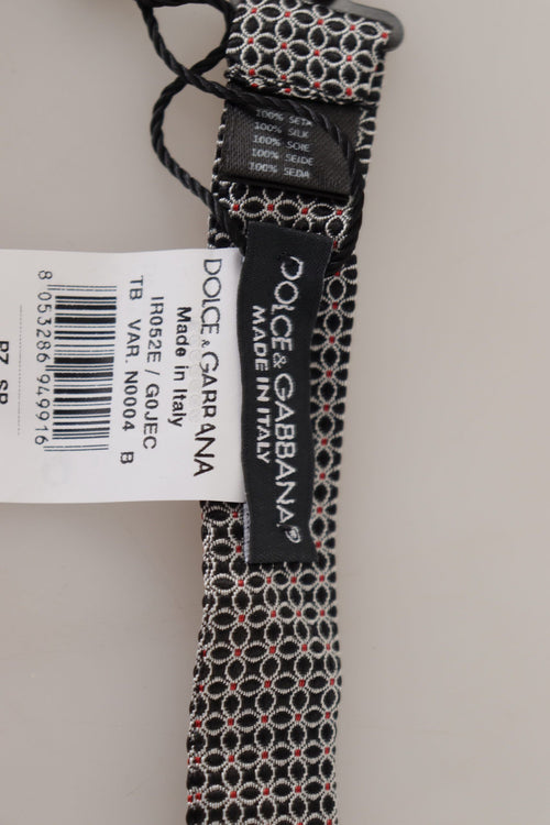 Dolce & Gabbana Black White Flower Pattern Silk Neck Papillon Tie - ClickThatClicks 