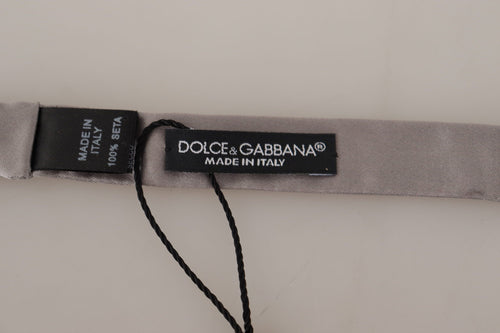Dolce & Gabbana Silver 100% Silk Slim Adjustable Neck Papillon Tie - ClickThatClicks 