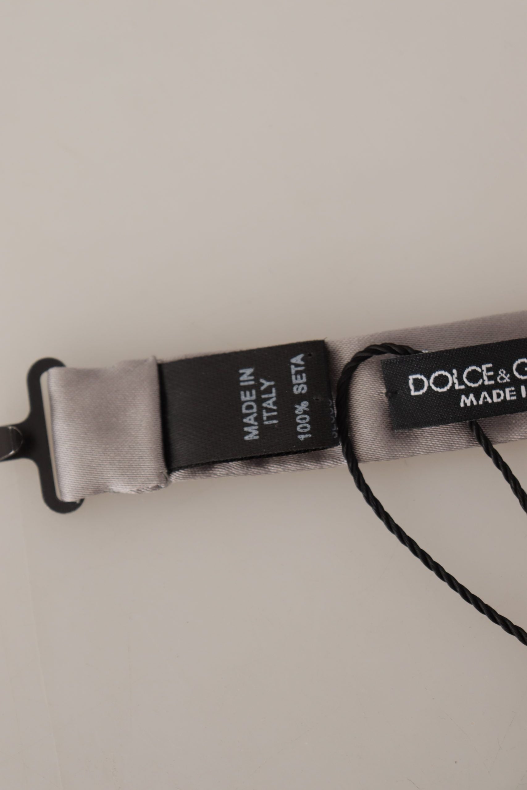 Dolce & Gabbana Silver 100% Silk Slim Adjustable Neck Papillon Tie - ClickThatClicks 