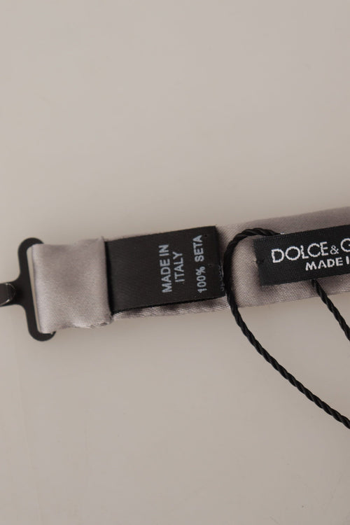 Dolce & Gabbana Silver 100% Silk Slim Adjustable Neck Papillon Tie - ClickThatClicks 