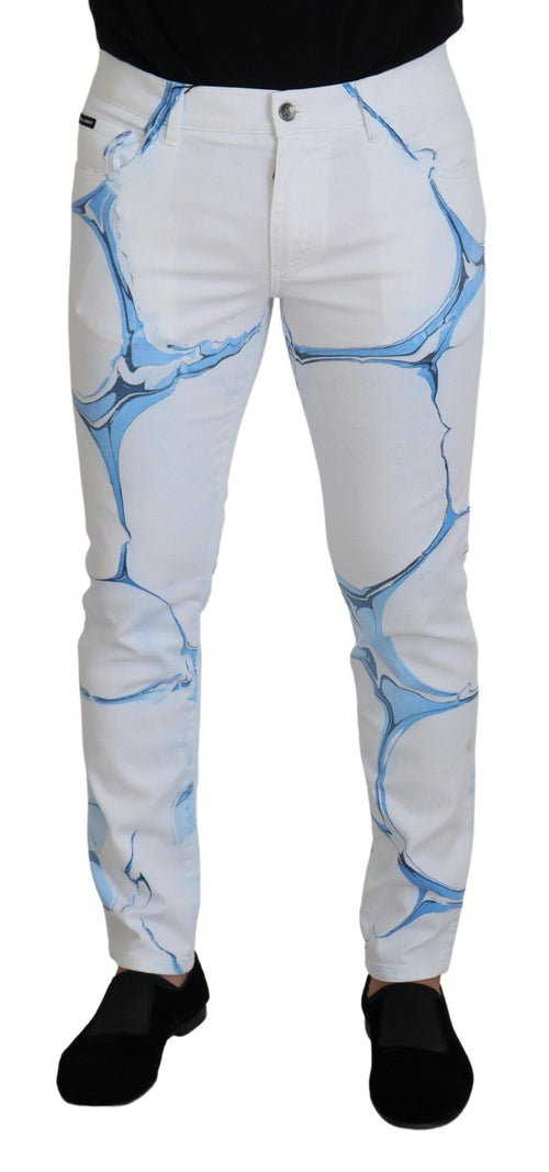 Dolce & Gabbana White Blue Denim Cotton Jeans Stretch Skinny Fit Pant - ClickThatClicks 
