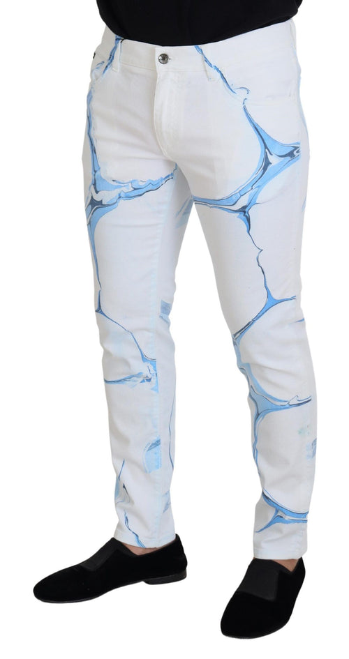 Dolce & Gabbana White Blue Denim Cotton Jeans Stretch Skinny Fit Pant - ClickThatClicks 