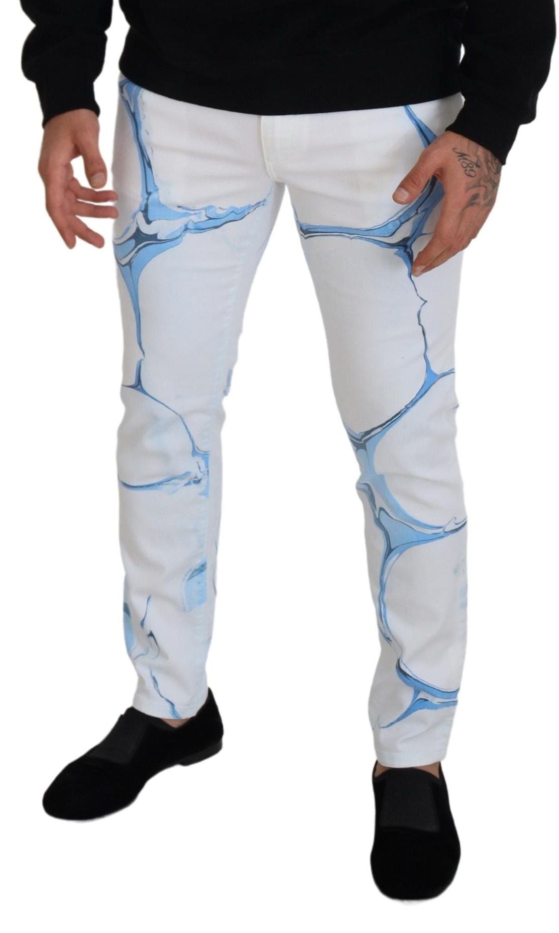 Dolce & Gabbana White Blue Denim Cotton Jeans Stretch Skinny Fit Pant - ClickThatClicks 