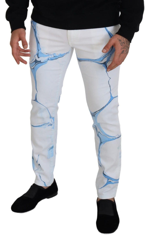 Dolce & Gabbana White Blue Denim Cotton Jeans Stretch Skinny Fit Pant - ClickThatClicks 