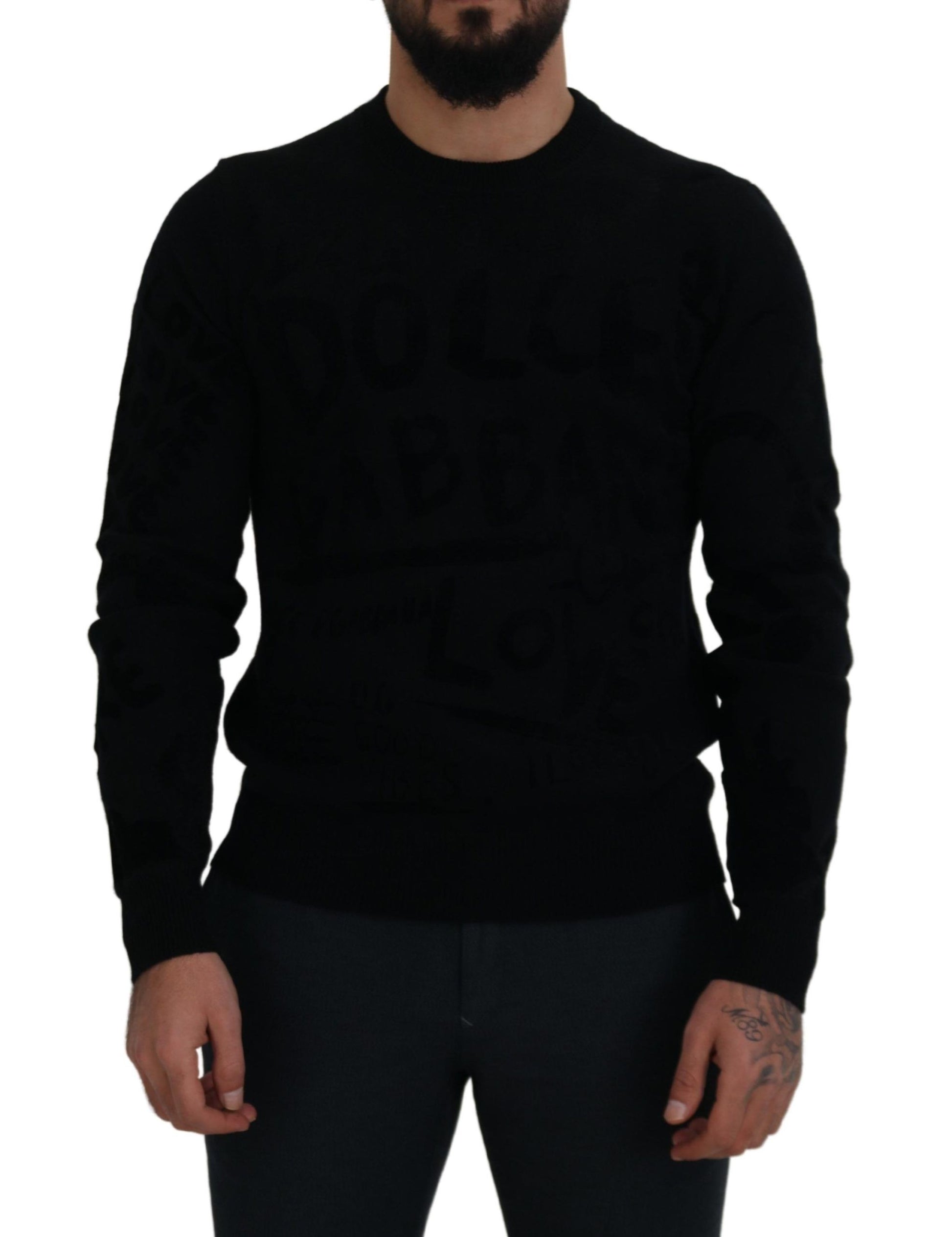 Dolce & Gabbana Black Wool Logo Pattern Crewneck Pullover Sweater - ClickThatClicks 