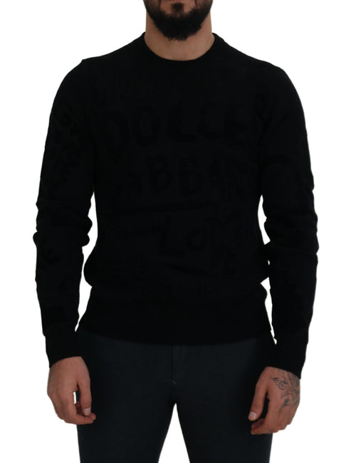 Dolce & Gabbana Black Wool Logo Pattern Crewneck Pullover Sweater - ClickThatClicks 