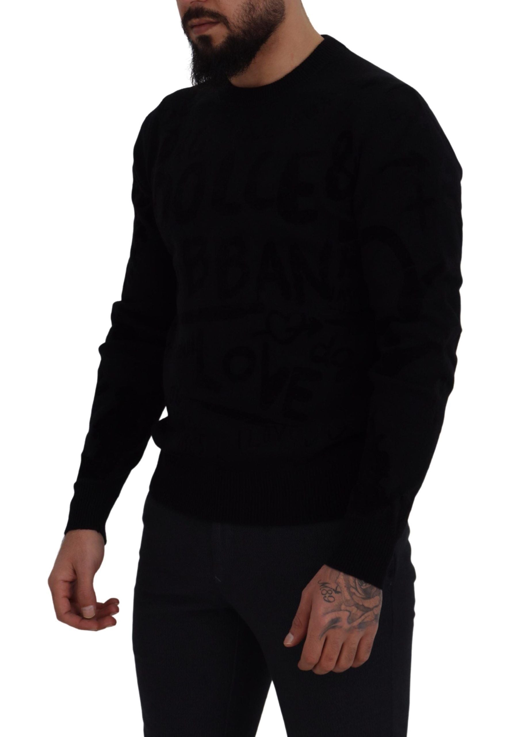 Dolce & Gabbana Black Wool Logo Pattern Crewneck Pullover Sweater - ClickThatClicks 