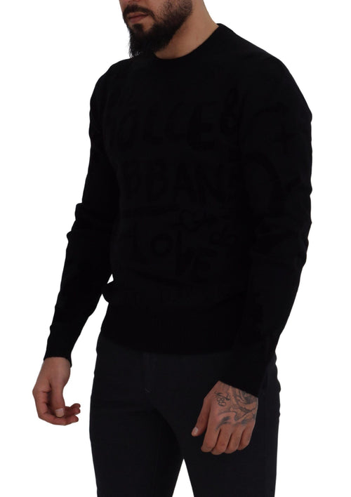 Dolce & Gabbana Black Wool Logo Pattern Crewneck Pullover Sweater - ClickThatClicks 