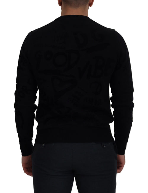 Dolce & Gabbana Black Wool Logo Pattern Crewneck Pullover Sweater - ClickThatClicks 