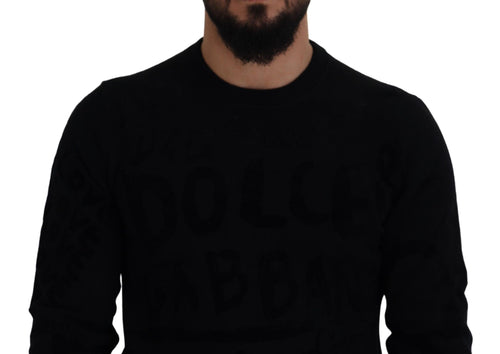 Dolce & Gabbana Black Wool Logo Pattern Crewneck Pullover Sweater - ClickThatClicks 