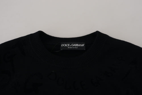 Dolce & Gabbana Black Wool Logo Pattern Crewneck Pullover Sweater - ClickThatClicks 