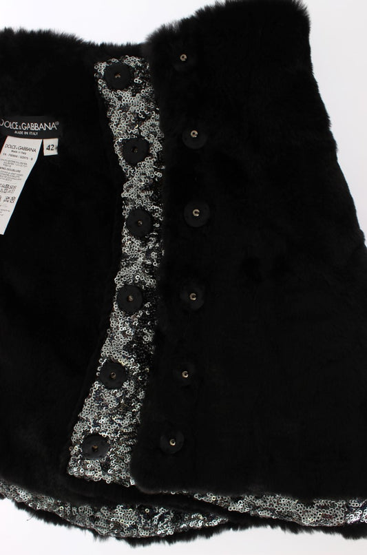 Dolce & Gabbana Silver Sequined Floral Weasel Fur Shoulder Scarf Wrap - ClickThatClicks 