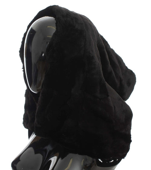 Dolce & Gabbana Black Weasel Fur Crochet Hood Scarf Hat - ClickThatClicks 