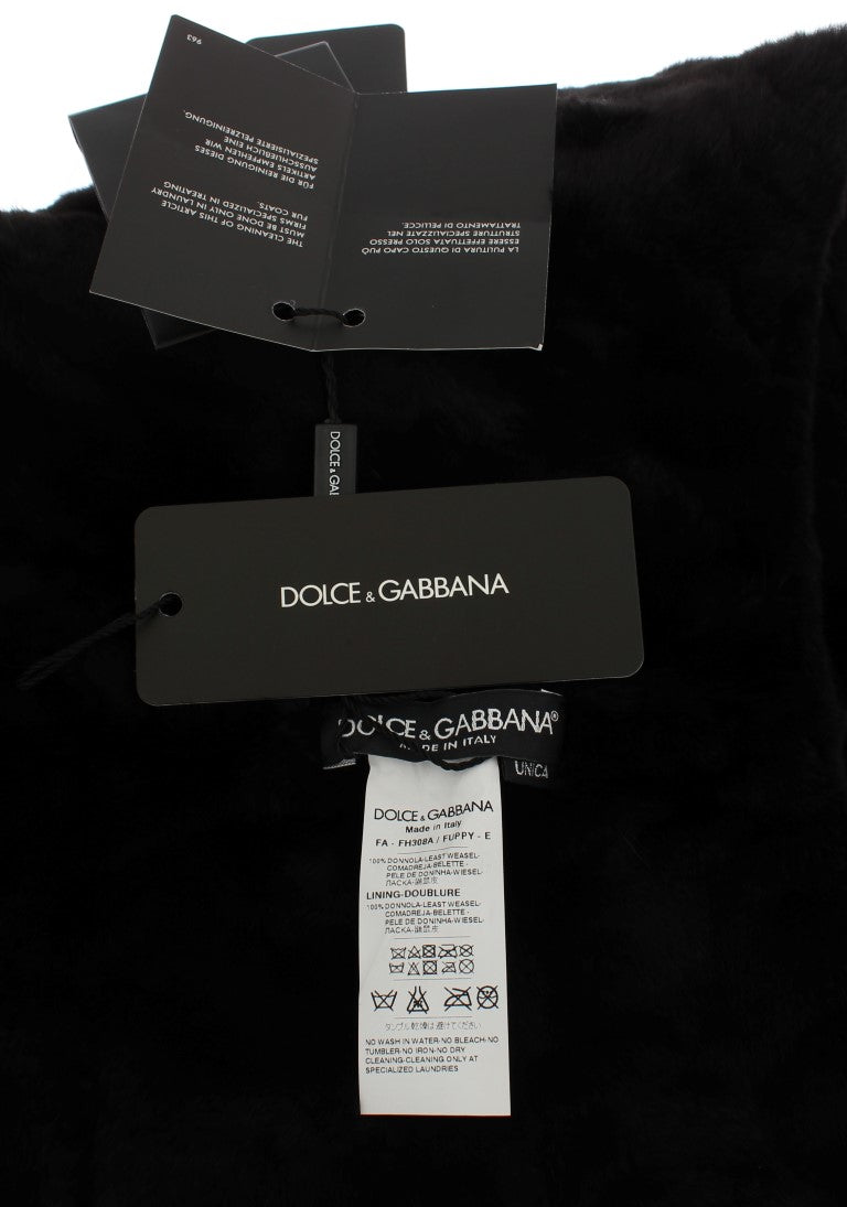 Dolce & Gabbana Black Weasel Fur Crochet Hood Scarf Hat - ClickThatClicks 