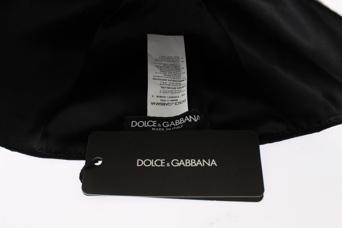 Dolce & Gabbana Black Wool White Floral Gold Leaf Hat - ClickThatClicks 