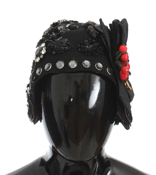 Dolce & Gabbana Black Crystal Gold Cherries Brooch Hat - ClickThatClicks 