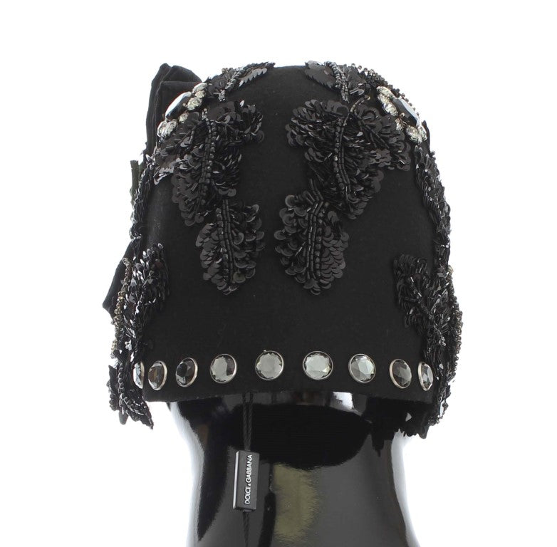 Dolce & Gabbana Black Crystal Gold Cherries Brooch Hat - ClickThatClicks 