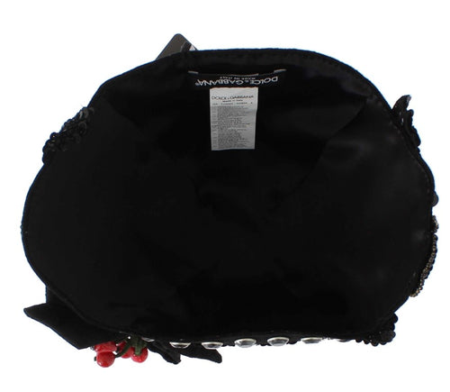 Dolce & Gabbana Black Crystal Gold Cherries Brooch Hat - ClickThatClicks 