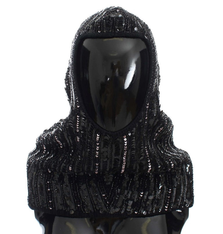 Dolce & Gabbana Black Knitted Sequin Hood Scarf Hat - ClickThatClicks 