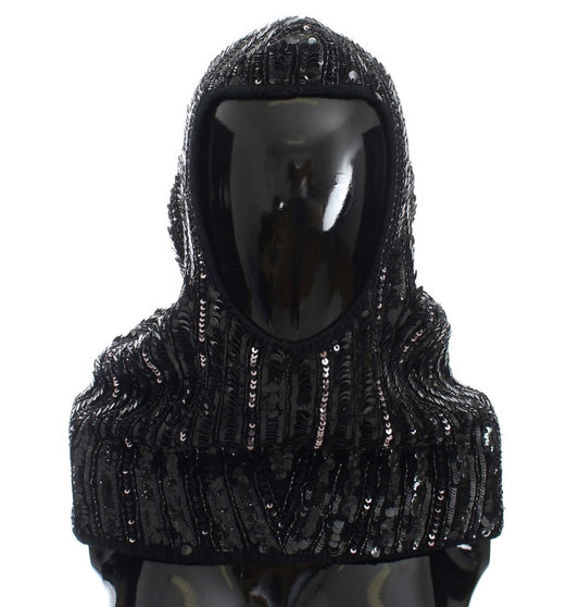 Dolce & Gabbana Black Knitted Sequin Hood Scarf Hat - ClickThatClicks 
