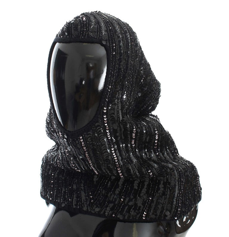 Dolce & Gabbana Black Knitted Sequin Hood Scarf Hat - ClickThatClicks 