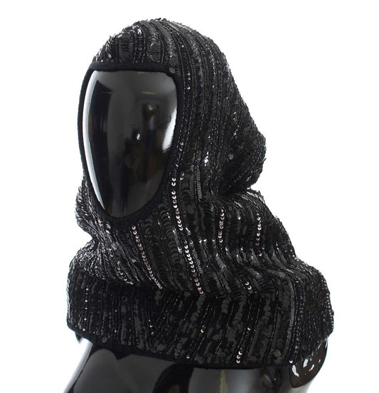 Dolce & Gabbana Black Knitted Sequin Hood Scarf Hat - ClickThatClicks 